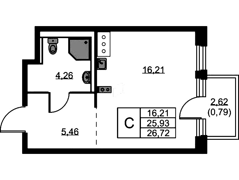 Квартира студия 26.72 м², 6/11 эт., ЖК «Новое Колпино»